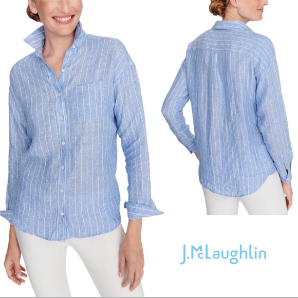 NEW J.McLaughlin Jaylee Linen Blouse Button Down - Picture 1 of 12